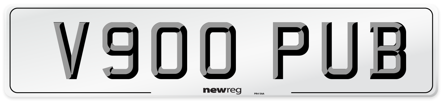 V900 PUB Number Plate from New Reg